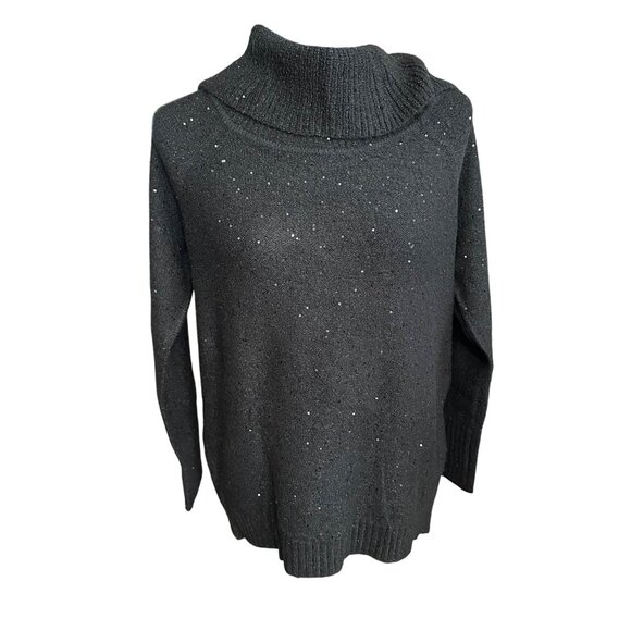 Chico's Sweater Size 1 M Black NWT Cowl Turtleneck Pullover Touch of Sparkle - Picture 1 of 13
